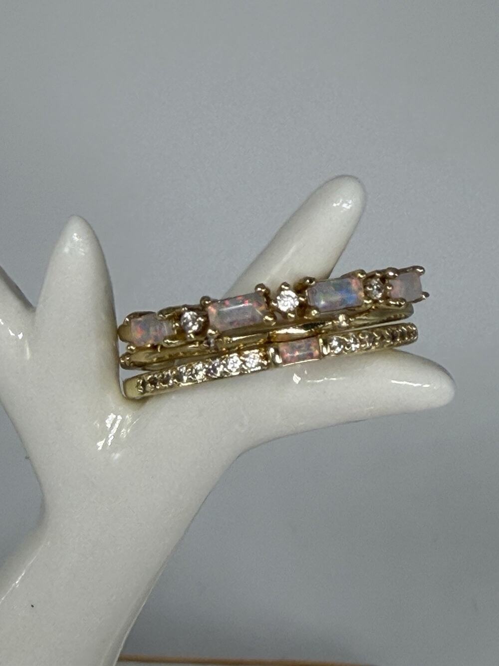 Set of 3 Stacking Rings Gold Tone and Faux Mosaic Opal & Crystal Size 10 Ring